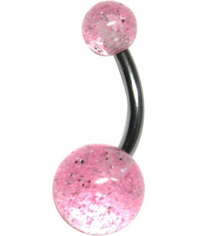 14g Custom Length Light Pink Glitter Belly Button Ring 1/4 to 1 10mm (3/8 in.) $9.25 Body Jewelry