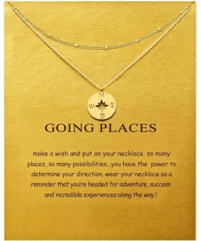 Friendship Dainty Bead Layered Compass Necklace Good Luck Elephant Pendant Chain Necklace with Message Card for Women Girl Be...