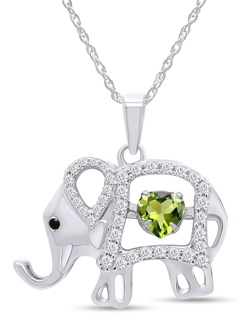 5MM Heart Simulated Birthstones And White CZ Elephant Pendant Necklace In 14k White Gold Over Sterling Silver Gemstone Elepha...