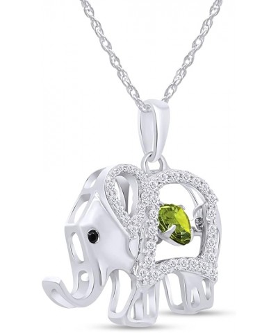 5MM Heart Simulated Birthstones And White CZ Elephant Pendant Necklace In 14k White Gold Over Sterling Silver Gemstone Elepha...