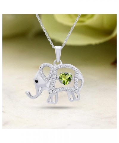 5MM Heart Simulated Birthstones And White CZ Elephant Pendant Necklace In 14k White Gold Over Sterling Silver Gemstone Elepha...