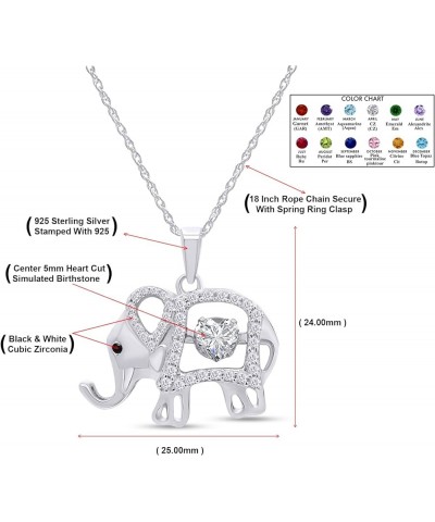 5MM Heart Simulated Birthstones And White CZ Elephant Pendant Necklace In 14k White Gold Over Sterling Silver Gemstone Elepha...