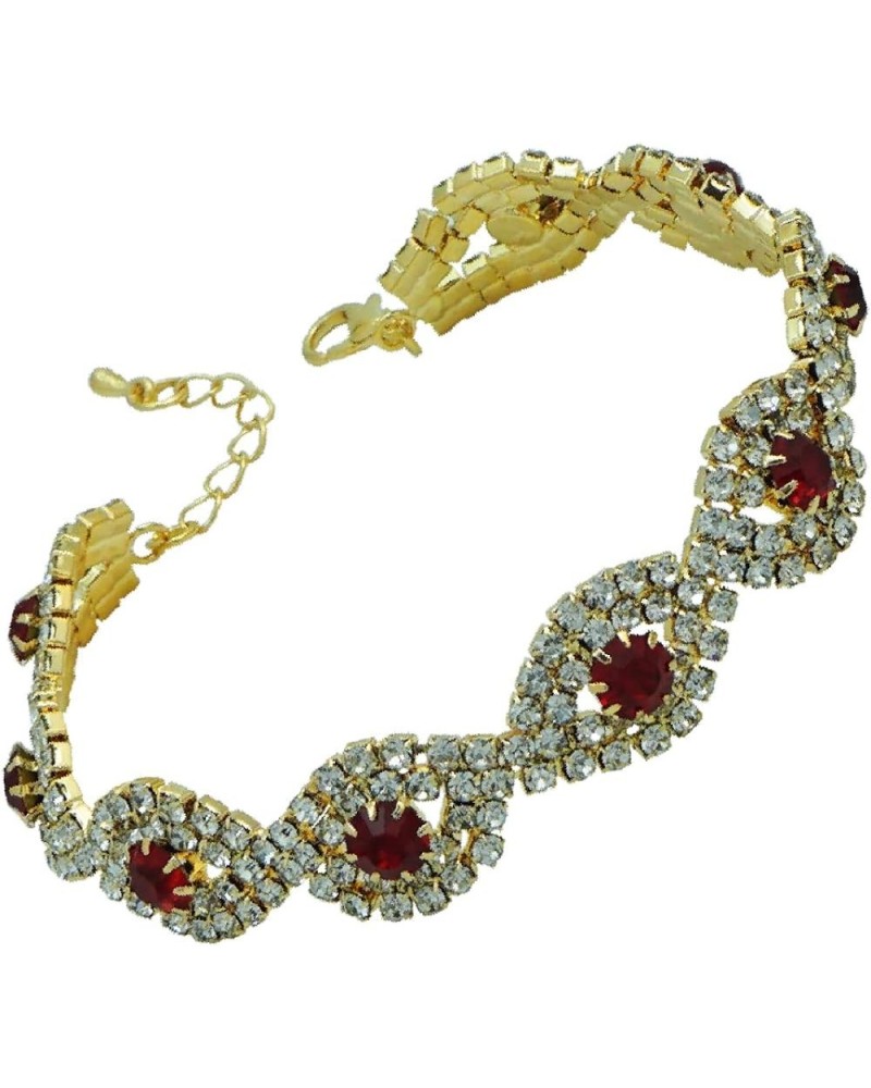 Women's Wedding Bridal Crystal Rhinestone Evil Eye Link Bracelet for Party Prom Ruby Color Gold-Tone $7.07 Bracelets