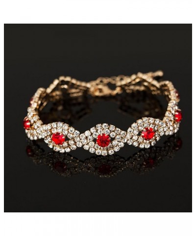 Women's Wedding Bridal Crystal Rhinestone Evil Eye Link Bracelet for Party Prom Ruby Color Gold-Tone $7.07 Bracelets