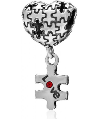 Autism Awareness Charm Puzzle Charm 925 Sterling Silver Red Heart Charm Love Charm for Pandora Bracelet $11.39 Bracelets