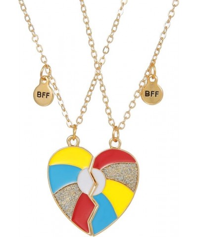 BFF Necklace for 2 Matching Half Heart Couples Friendship Best Friend Necklaces for Bestie Gift for Women Multi Color Heart $...