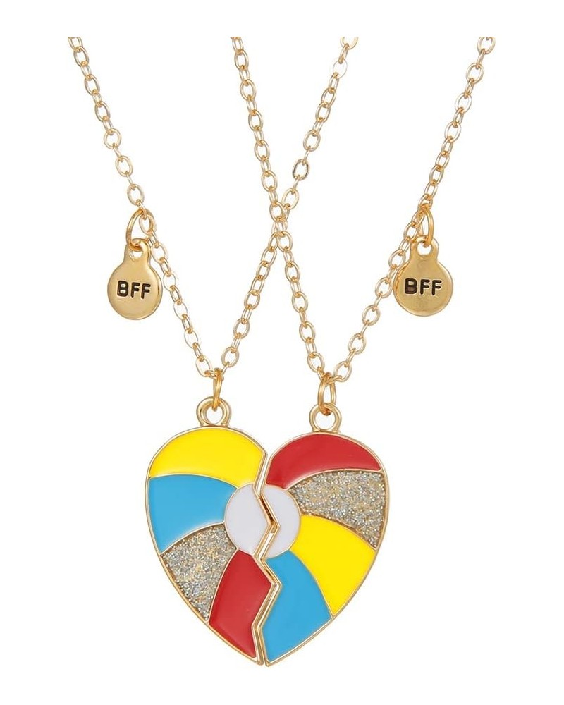 BFF Necklace for 2 Matching Half Heart Couples Friendship Best Friend Necklaces for Bestie Gift for Women Multi Color Heart $...