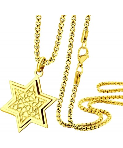 Stainless Steel Patterned Star of David Necklace for Men & Women, 16-24 Inch Box Chain Gold 18.0 Inches $10.00 Necklaces