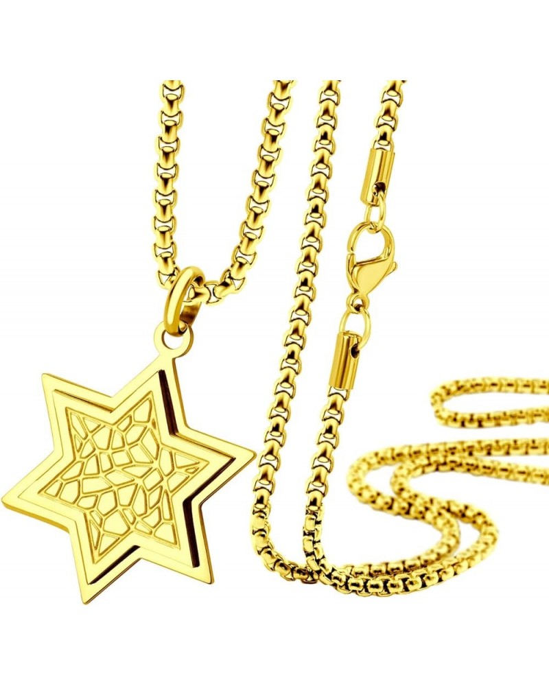 Stainless Steel Patterned Star of David Necklace for Men & Women, 16-24 Inch Box Chain Gold 18.0 Inches $10.00 Necklaces