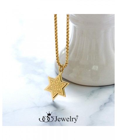 Stainless Steel Patterned Star of David Necklace for Men & Women, 16-24 Inch Box Chain Gold 18.0 Inches $10.00 Necklaces