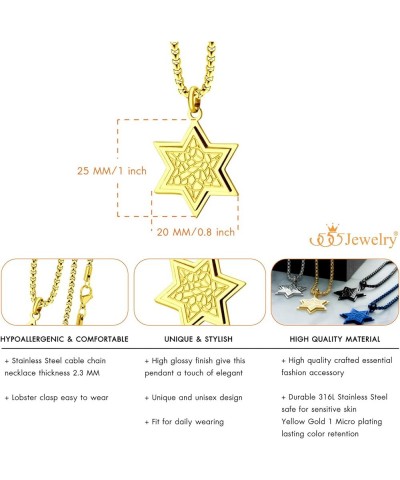 Stainless Steel Patterned Star of David Necklace for Men & Women, 16-24 Inch Box Chain Gold 18.0 Inches $10.00 Necklaces