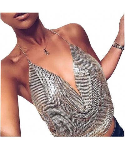 Sexy Sequins Crop Tops Bikini Silver Halter Metal Chain Blackless Top Beach Rave Clubwear Body Accessories Jewelry for Women ...