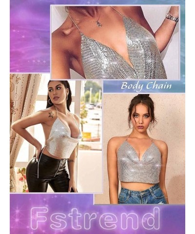 Sexy Sequins Crop Tops Bikini Silver Halter Metal Chain Blackless Top Beach Rave Clubwear Body Accessories Jewelry for Women ...