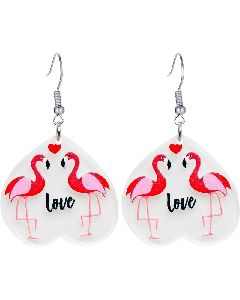 Acrylic Valentine's Day Cute Animal Earring Cute Acrylic Cat Flamingo Earrings Pink Flamingo Earrings for Women Acrylic Valen...