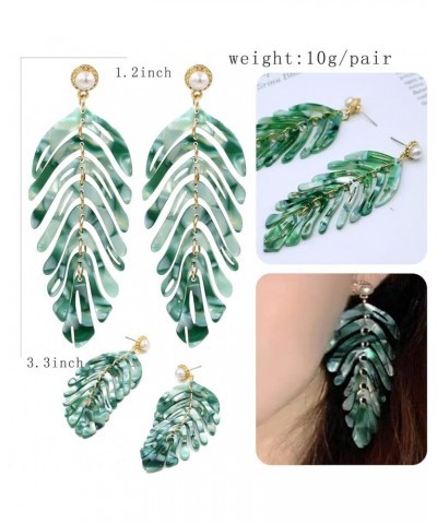 Acrylic Leaf Drop Dangle Earrings Bohemian Green Resin Pearl Leaves Costume Statement Wedding Earring For Women Girl Bar Part...