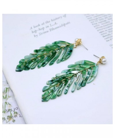 Acrylic Leaf Drop Dangle Earrings Bohemian Green Resin Pearl Leaves Costume Statement Wedding Earring For Women Girl Bar Part...