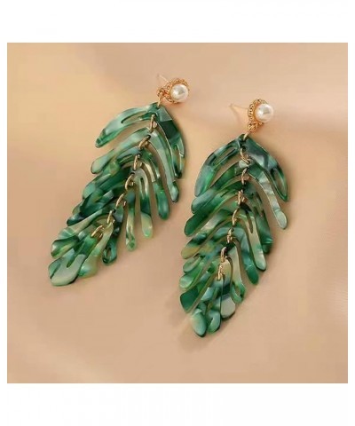 Acrylic Leaf Drop Dangle Earrings Bohemian Green Resin Pearl Leaves Costume Statement Wedding Earring For Women Girl Bar Part...