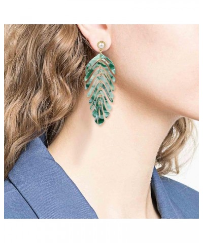 Acrylic Leaf Drop Dangle Earrings Bohemian Green Resin Pearl Leaves Costume Statement Wedding Earring For Women Girl Bar Part...