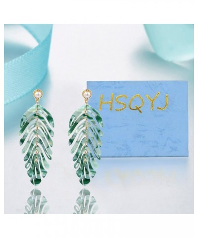 Acrylic Leaf Drop Dangle Earrings Bohemian Green Resin Pearl Leaves Costume Statement Wedding Earring For Women Girl Bar Part...