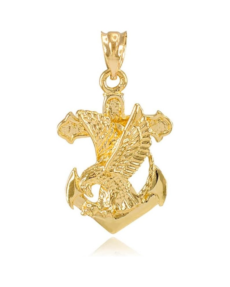 10K Yellow, Rose and White Gold 1-1/10" Patriotic American Eagle Mariner's Anchor Cross Nautical Pendant Necklace - Choice of...