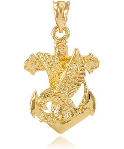 10K Yellow, Rose and White Gold 1-1/10" Patriotic American Eagle Mariner's Anchor Cross Nautical Pendant Necklace - Choice of...