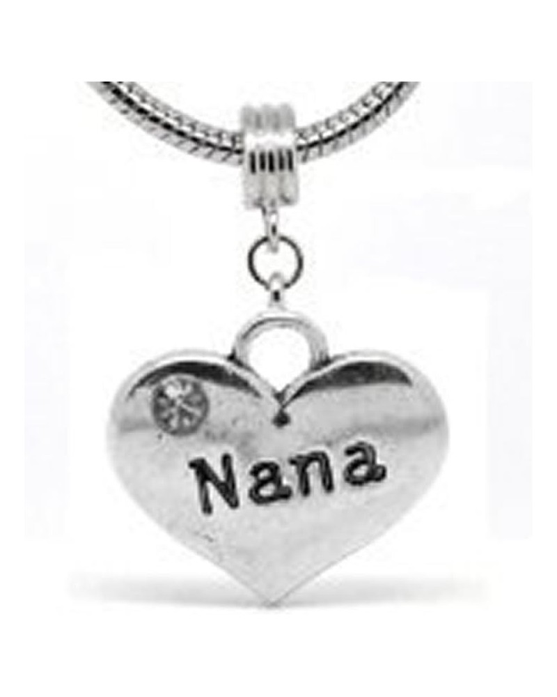 Heart 2 Sided with Clear Rhinestones Family Charm Compatible for Most European Snake Chain Bracelets (Choose from Menu) "Nana...