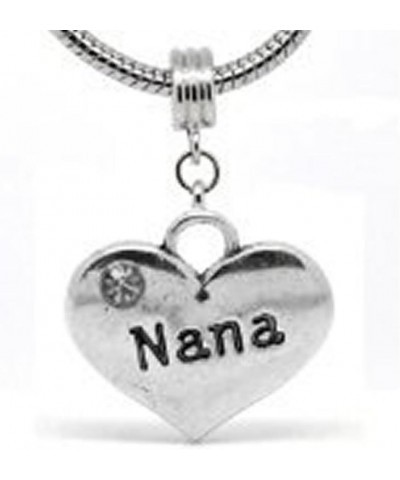 Heart 2 Sided with Clear Rhinestones Family Charm Compatible for Most European Snake Chain Bracelets (Choose from Menu) "Nana...