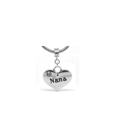 Heart 2 Sided with Clear Rhinestones Family Charm Compatible for Most European Snake Chain Bracelets (Choose from Menu) "Nana...