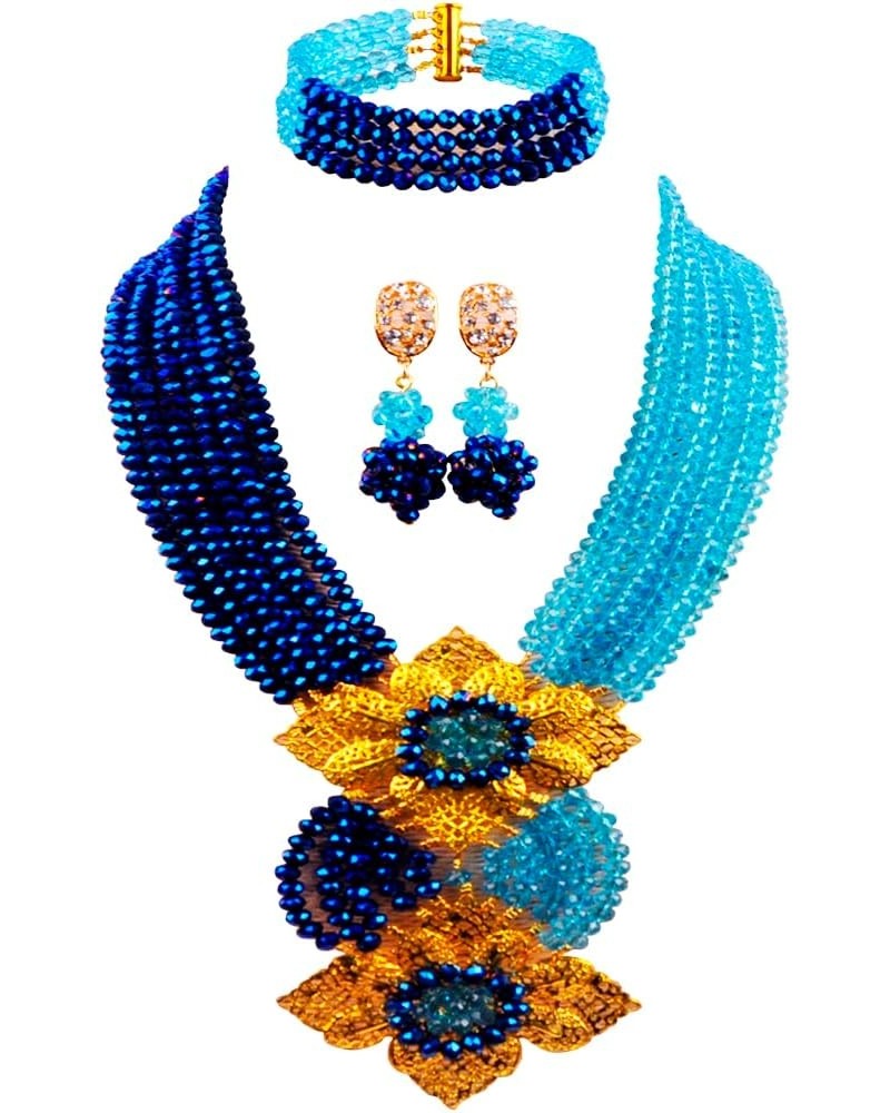 Fashion African Bead Necklace Nigerian Beads Wedding Jewelry Sets for Women Blue Plated Lake Blue $20.29 Jewelry Sets