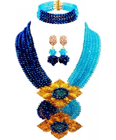 Fashion African Bead Necklace Nigerian Beads Wedding Jewelry Sets for Women Blue Plated Lake Blue $20.29 Jewelry Sets