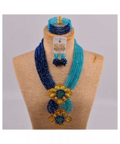 Fashion African Bead Necklace Nigerian Beads Wedding Jewelry Sets for Women Blue Plated Lake Blue $20.29 Jewelry Sets