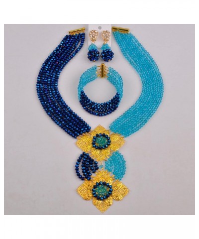 Fashion African Bead Necklace Nigerian Beads Wedding Jewelry Sets for Women Blue Plated Lake Blue $20.29 Jewelry Sets