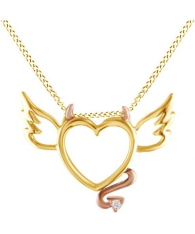 Jewel Zone US Natural Diamond Accent Devil Heart with Wings Pendant Necklace in 14K Gold Over Sterling Silver yellow-gold-pla...