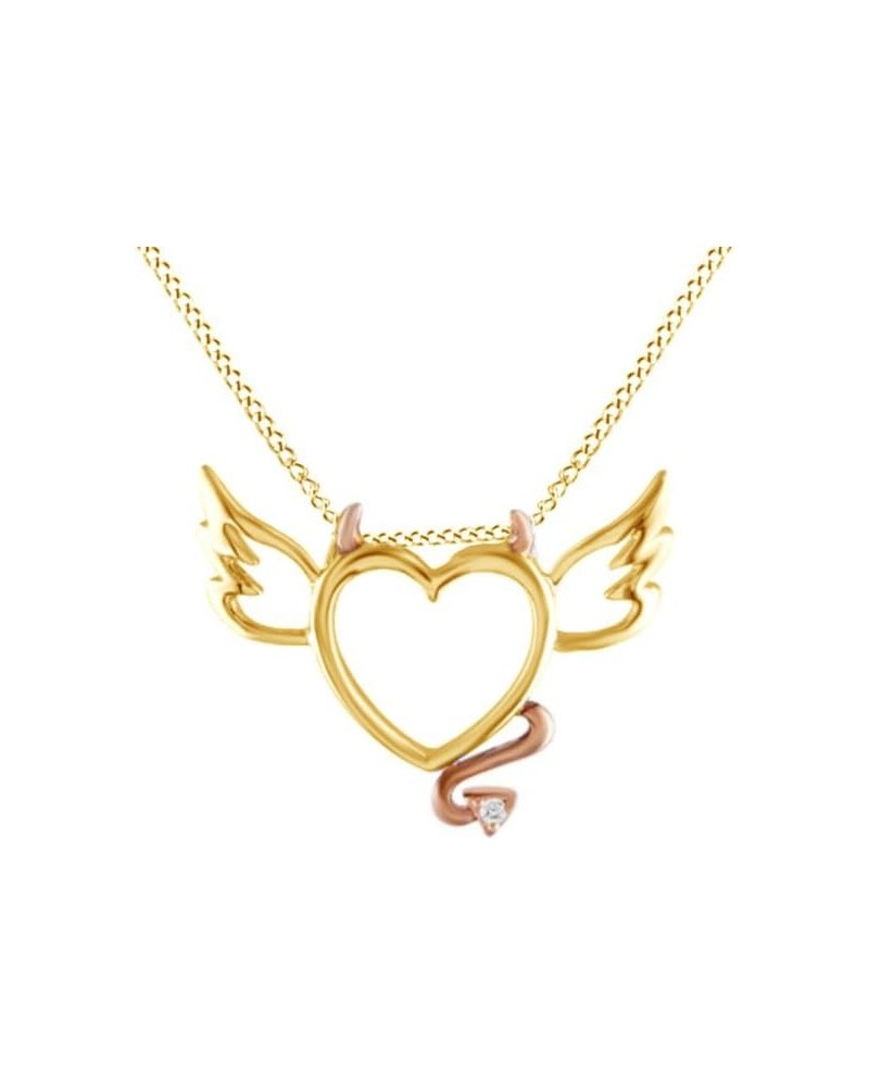 Jewel Zone US Natural Diamond Accent Devil Heart with Wings Pendant Necklace in 14K Gold Over Sterling Silver yellow-gold-pla...