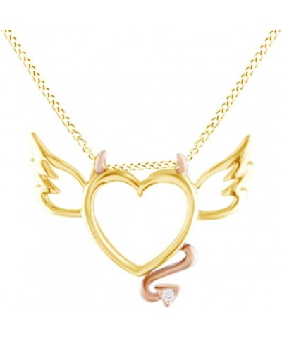 Jewel Zone US Natural Diamond Accent Devil Heart with Wings Pendant Necklace in 14K Gold Over Sterling Silver yellow-gold-pla...