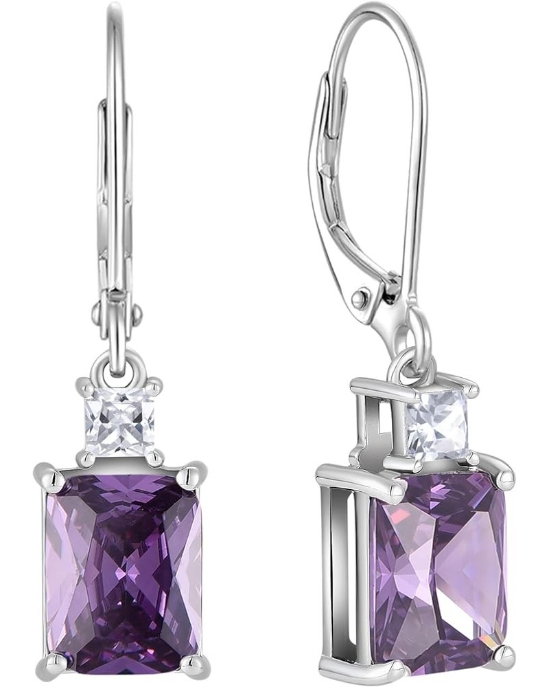 Women's Dangle Earrings Sterling Silver Leverback Earrings Princess Brilliant Cut Birthstone Jewelry 2-amethyst-Feb $26.65 Ea...