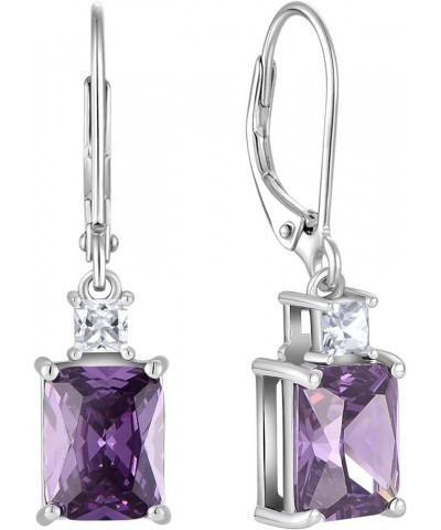 Women's Dangle Earrings Sterling Silver Leverback Earrings Princess Brilliant Cut Birthstone Jewelry 2-amethyst-Feb $26.65 Ea...