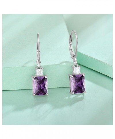 Women's Dangle Earrings Sterling Silver Leverback Earrings Princess Brilliant Cut Birthstone Jewelry 2-amethyst-Feb $26.65 Ea...