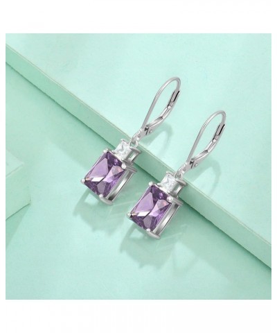 Women's Dangle Earrings Sterling Silver Leverback Earrings Princess Brilliant Cut Birthstone Jewelry 2-amethyst-Feb $26.65 Ea...