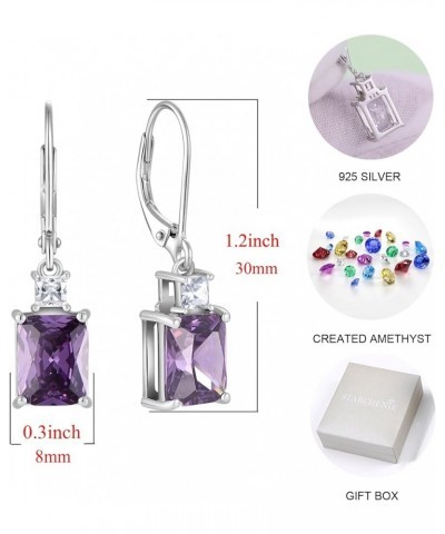 Women's Dangle Earrings Sterling Silver Leverback Earrings Princess Brilliant Cut Birthstone Jewelry 2-amethyst-Feb $26.65 Ea...