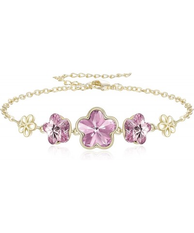 Austrian Crystal 3 Flowers Heart Charm Adjustable Link Bracelet Gifts for Women Girls Birthday Light Purple Gold-Tone $9.90 B...