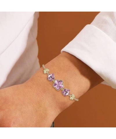 Austrian Crystal 3 Flowers Heart Charm Adjustable Link Bracelet Gifts for Women Girls Birthday Light Purple Gold-Tone $9.90 B...