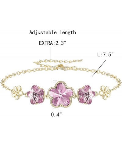 Austrian Crystal 3 Flowers Heart Charm Adjustable Link Bracelet Gifts for Women Girls Birthday Light Purple Gold-Tone $9.90 B...