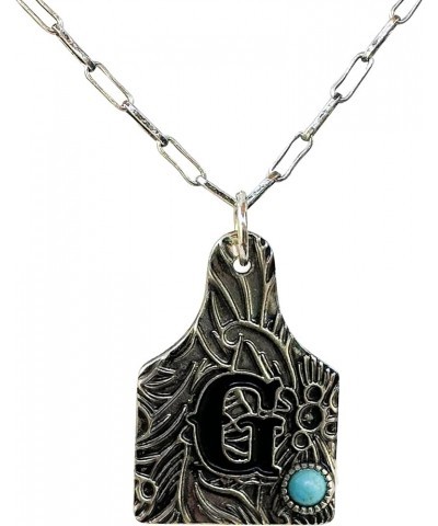 Western Boho Cattle Tag Letter A-Z with Turquoise Pendant Initial Monogram Necklace G $11.59 Necklaces