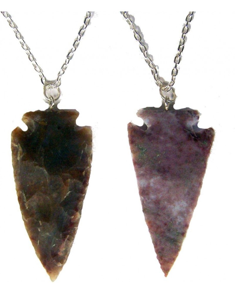 2 Pieces Large 2 INCH Real Stone Arrowhead ON 18 INCH Silver Link Chain Necklace $10.11 Necklaces