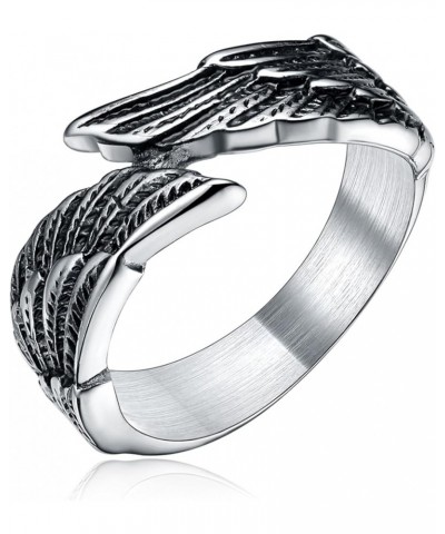 Antique Stainless Steel Ring Feather Angel Wing Cast Black Silver Band Size 4.5-14.5 Black $8.24 Rings