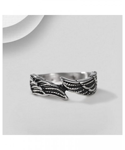 Antique Stainless Steel Ring Feather Angel Wing Cast Black Silver Band Size 4.5-14.5 Black $8.24 Rings