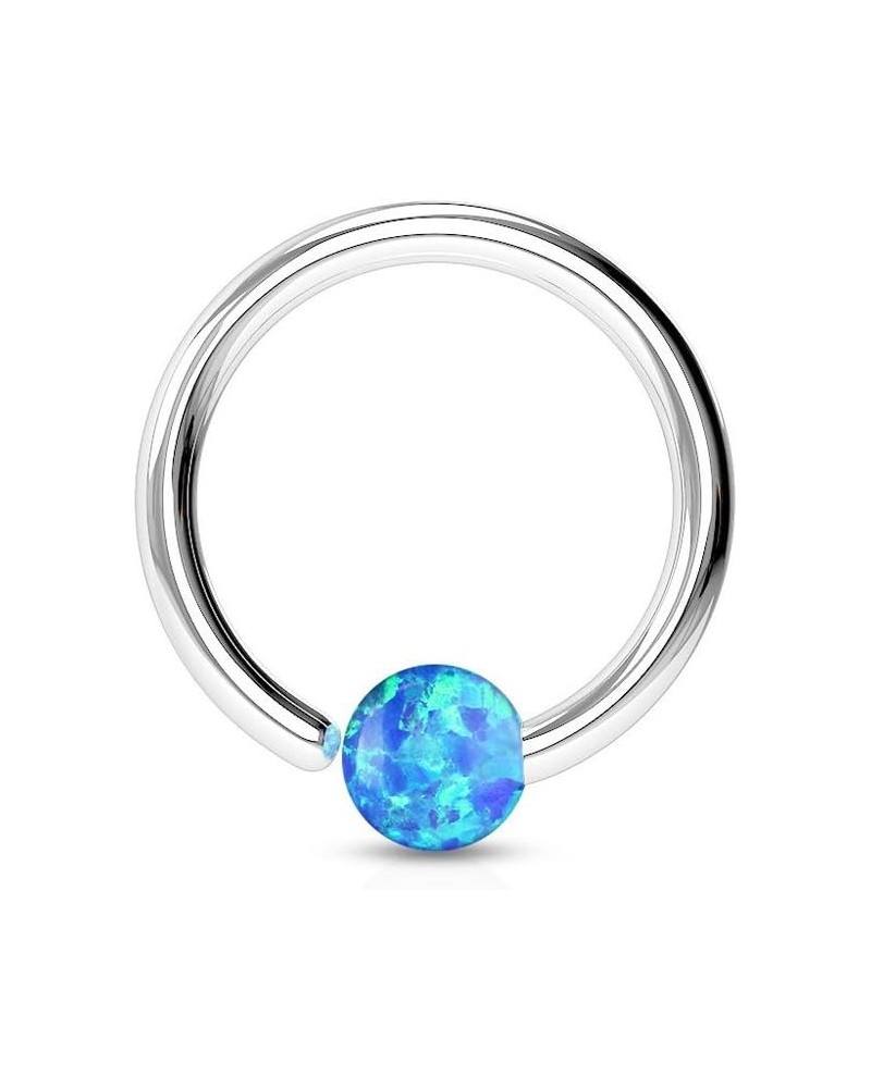 20g, 18g, 16g, 14g 316L Surgical Steel Opal Ball Fixed on End Hoop Ring T: 20g, L: 3/8", B: 2mm, Opal Blue $10.25 Body Jewelry