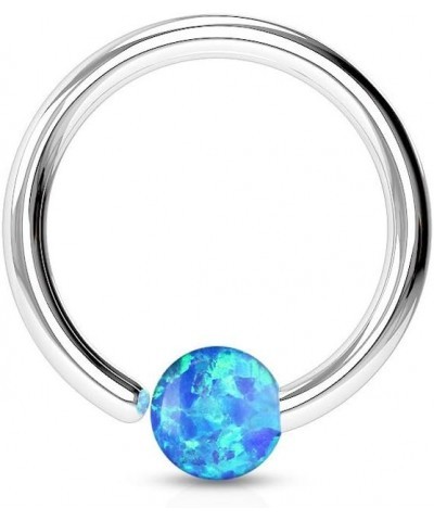 20g, 18g, 16g, 14g 316L Surgical Steel Opal Ball Fixed on End Hoop Ring T: 20g, L: 3/8", B: 2mm, Opal Blue $10.25 Body Jewelry