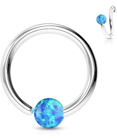 20g, 18g, 16g, 14g 316L Surgical Steel Opal Ball Fixed on End Hoop Ring T: 20g, L: 3/8", B: 2mm, Opal Blue $10.25 Body Jewelry